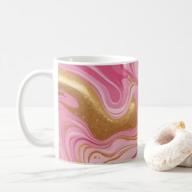 Mug Liquide rose avec stries dorées (Avec donut)