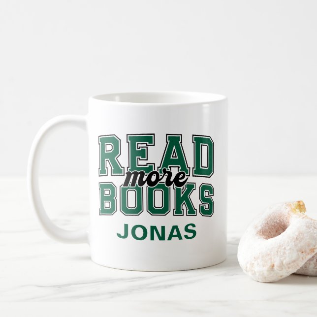Mug Lire plus de livres Green Varsity Lecteurs Bibliop (Avec donut)