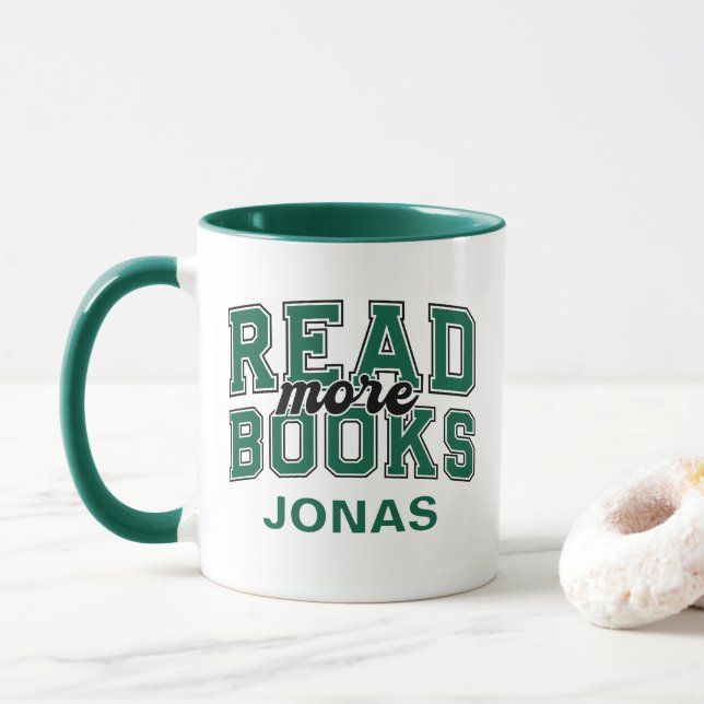 Mug Lire plus de livres Green Varsity Lecteurs Bookwor (Avec donut)