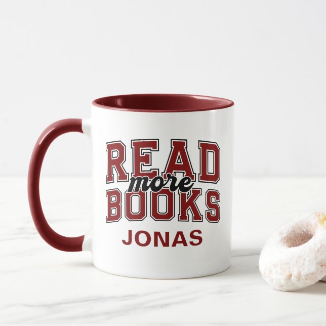 Mug Lire plus de livres Maroon Varsity Lecteurs Biblio (Avec donut)