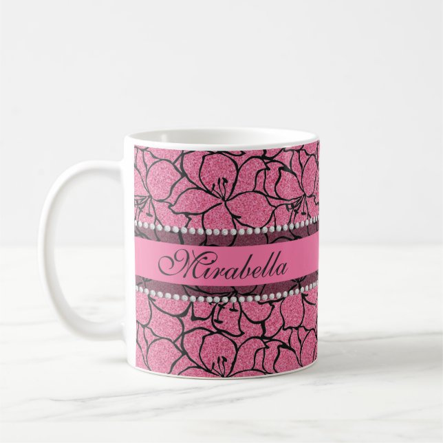Mug Lis roses luxuriants avec le contour noir, parties (Gauche)