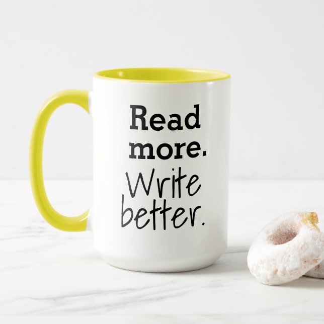 Mug Lisez davantage. Écrivez mieux. (Avec donut)