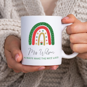 Mug Liste de Noël des enseignants arc-en-ciel