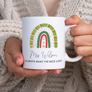 Mug Liste de professeurs de Noël arc-en-ciel