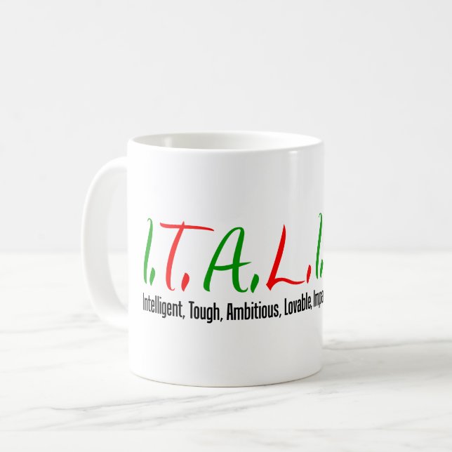 Mug L'Italien marque avec des lettres des qualités de (Devant gauche)