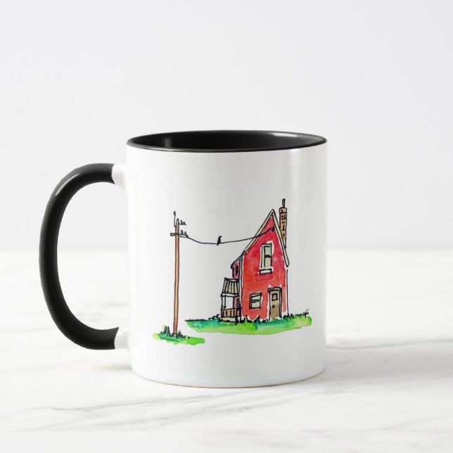Mug Little Red House avec ligne électrique (Gauche)