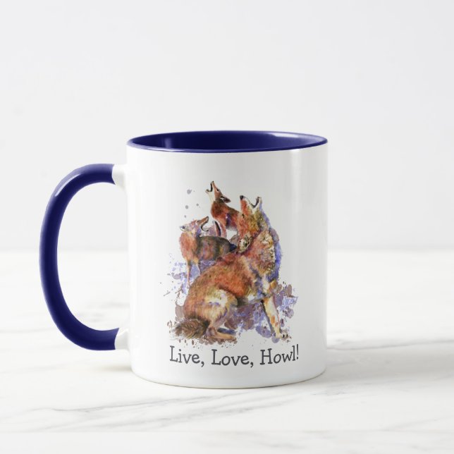 Mug Live Love Howl Citation amusante Howling Coyotes M (Gauche)