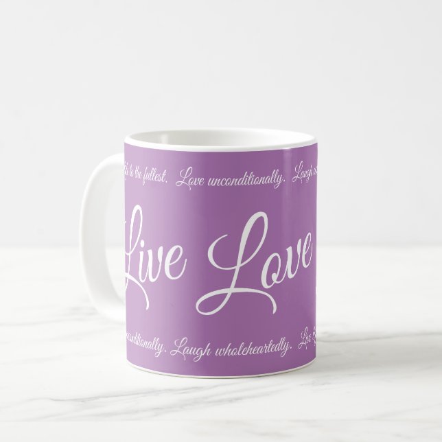Mug Live Love Laugh Élégant blanc Script violet (Devant gauche)
