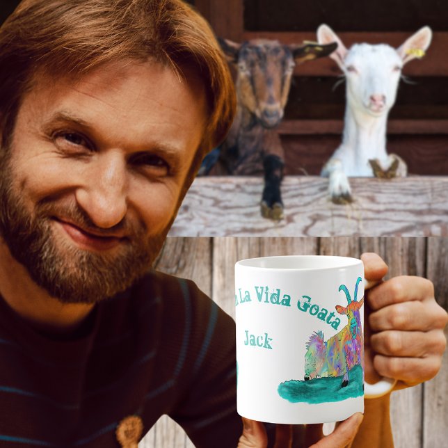 Mug Livin La Vida Goata Drôle Scène de chèvre (Funny screaming goat quote livin la Vida goata colour farm animal art custom name coffee mug)
