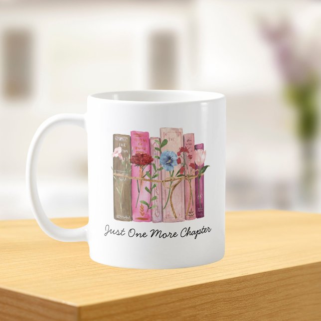 Mug Livre Aquarelle Fleur Rose Violet Citation Lecture (In situ Kitchen table)