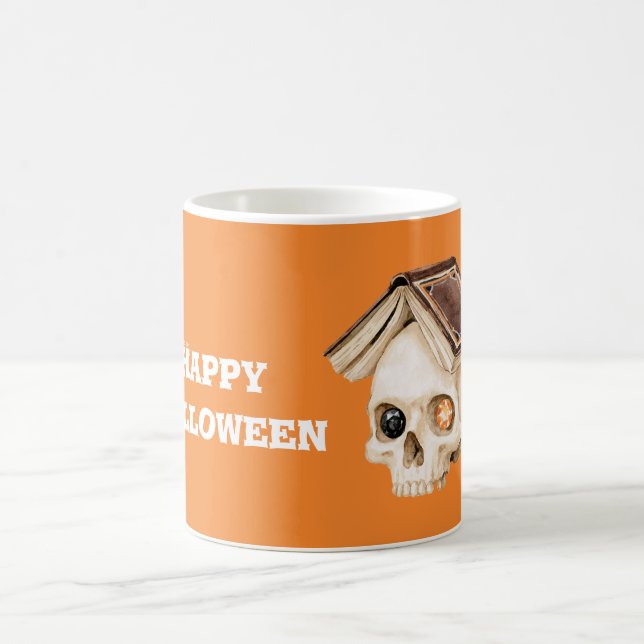 Mug Livre de crâne d'Halloween orange (Centre)
