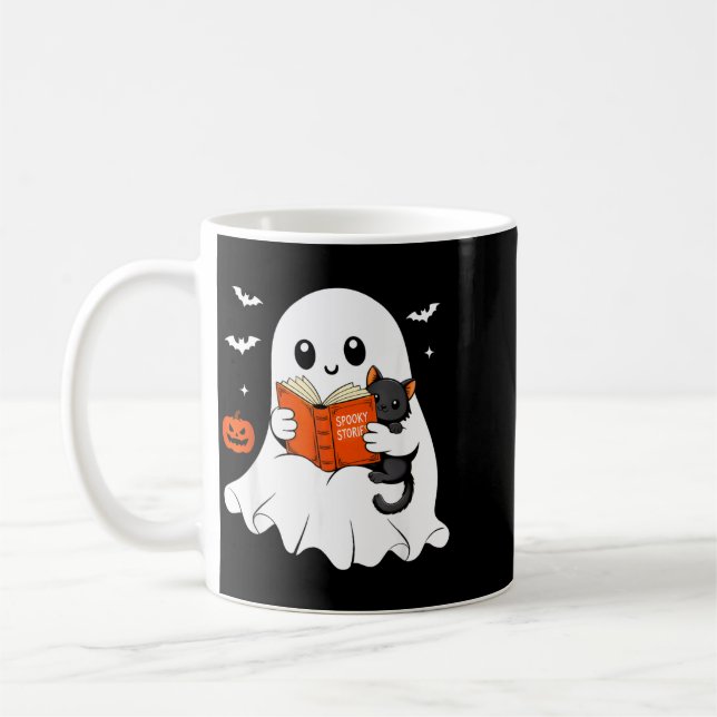 Mug Livre de lecture fantôme Costume d'Halloween chat  (Gauche)