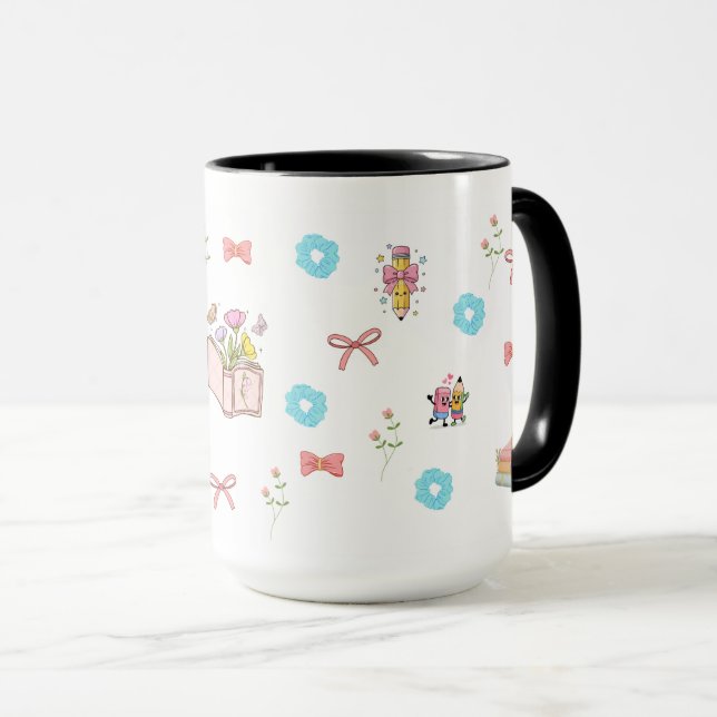 Mug Livre Floral Pastel Esthétique  (Devant droit)