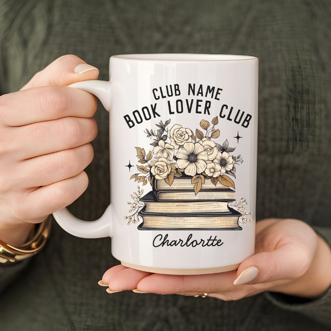 Mug Livre Lover Club Boho Mug, Custom Name Cadeau (book lover mug, personalized mug, custom name mug, book flowers mug, boho mug, student gift mug)