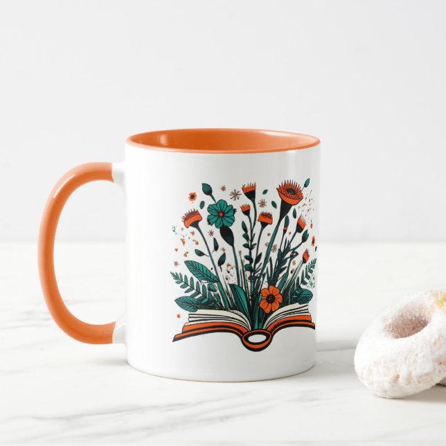 Mug Livre ouvert avec des fleurs qui poussent (Avec donut)