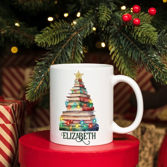 Mug Livres Arbre de Noël Bibliothécaire Livre Amateurs (Créateur téléchargé)