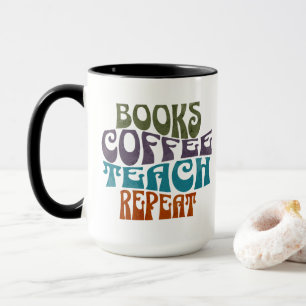 Mug Livres Café Enseigner Répéter Typographie Rétro