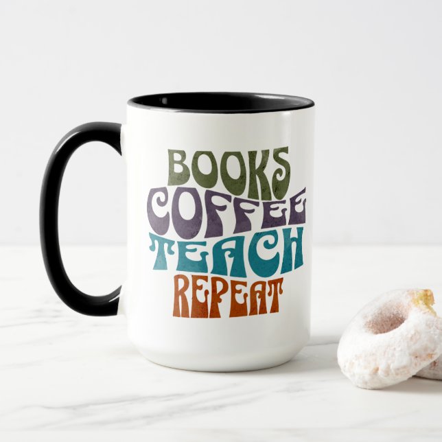 Mug Livres Café Enseigner Répéter Typographie Rétro (Avec donut)