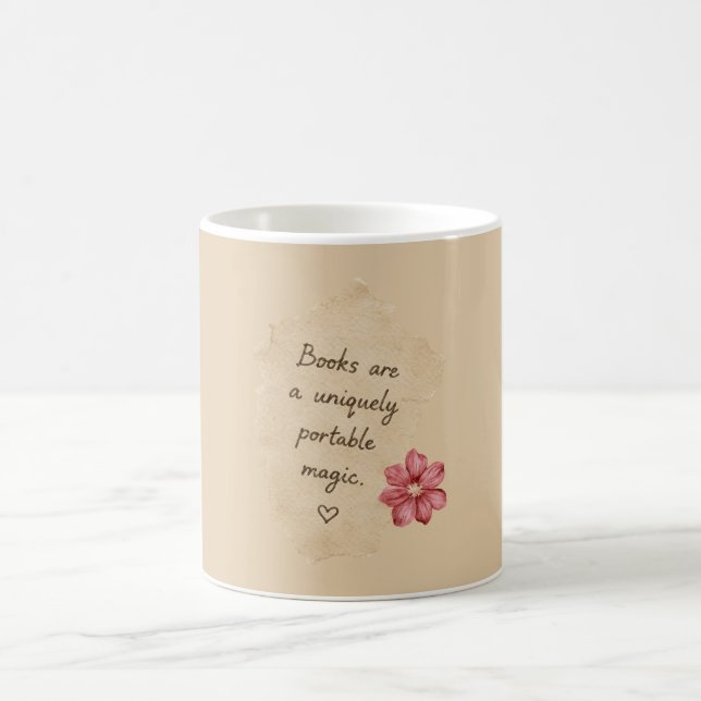 Mug Livres Crème Fleur Rouge Magique (Centre)