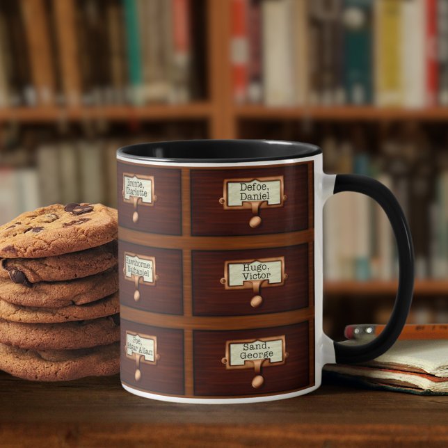 Mug Livres de bibliothèque Catalogue Cartes en bois Ti (Créateur téléchargé)