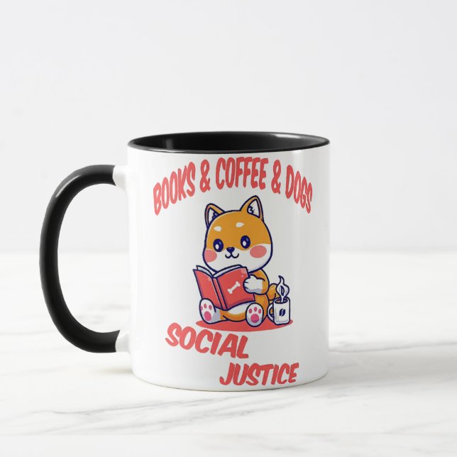 Mug Livres et café et chiens et justice sociale (Gauche)