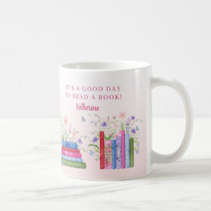 Mug Livres étagères empilées Fleurs d'aquarelle de jou