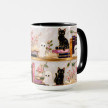 Mug Livres Fantômes Chat Noir Cadeau Mignon Hallow