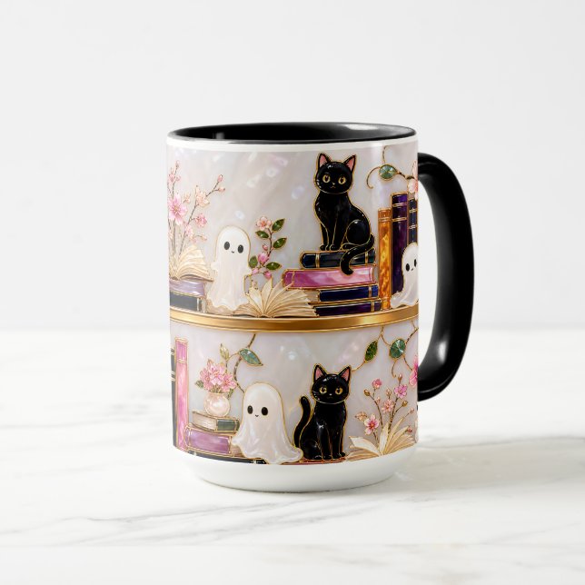 Mug Livres Fantômes Chat Noir Cadeau Mignon Hallow (Devant droit)