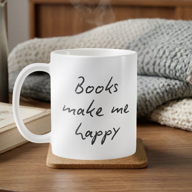 Mug Livres Me Rendent Heureux Écriture Manuscrite Gris (Créateur téléchargé)