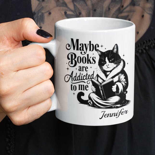 Mug Livres personnalisés peut-être sont accros à moi (book reading cat mug)