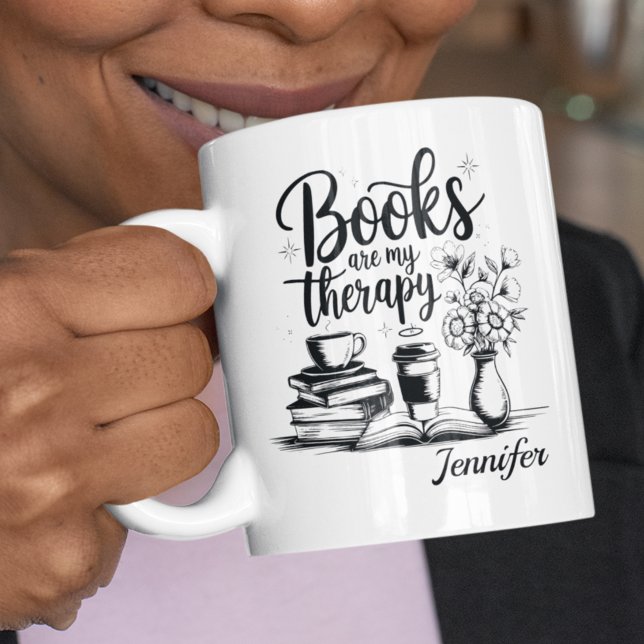Mug Livres Personnalisés Sont Mes Bookworms de Thérapi (Books are my therapy mug)