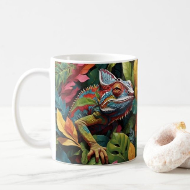 Mug Lizard Leaves & Couleur  (Colourful Lizard Tropical Jungle Art mug available in 11 oz & 15 oz. Microwave and dishwasher safe. )