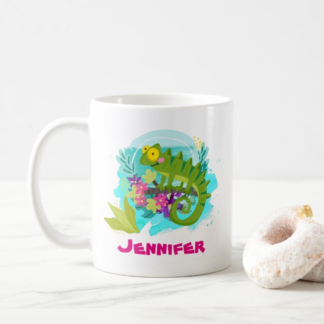 Mug Lizard tropical aux fleurs Personnalisé (Avec donut)