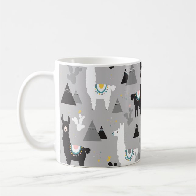 Mug Llama cactus montagnes, motif sans soudure. (Gauche)