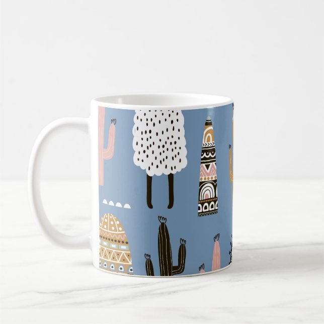 Mug Llama, Cactus, Motif d'éléments à main. (Gauche)