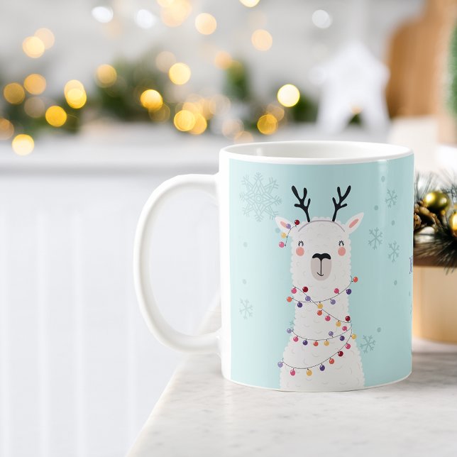 Mug Llama Nom Lumières de Noël Festives Modernes (Modern Festive Christmas Lights Llama Name Coffee Mug)