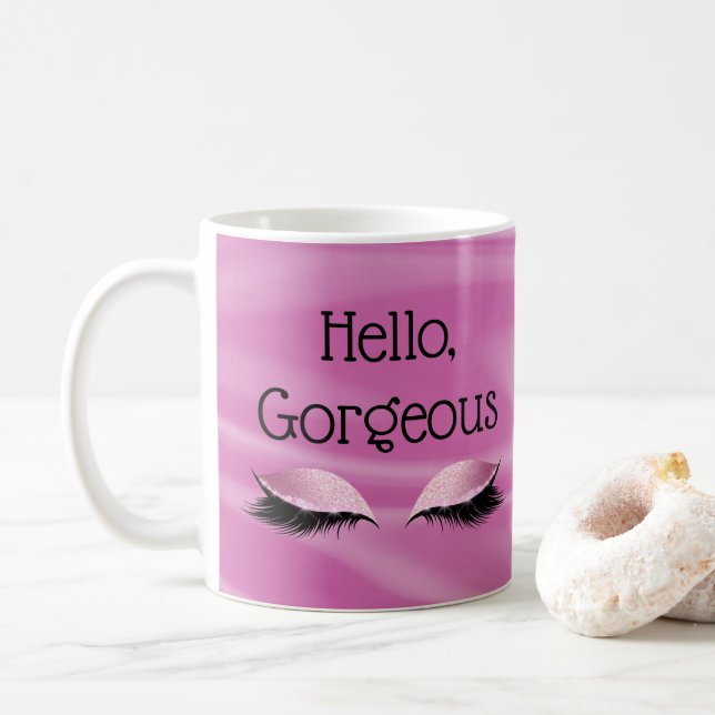 Mug L'oeil magnifique Girly de rose bonjour fouette le (Avec donut)