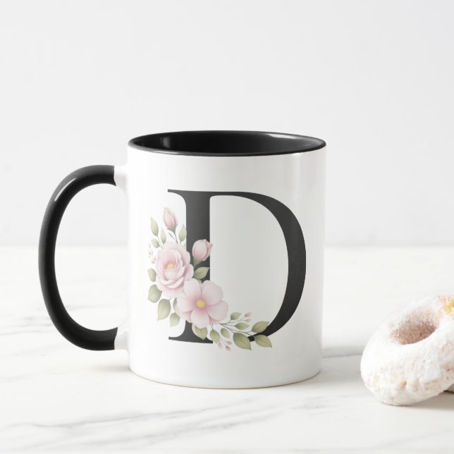 Mug Logo à lettre D florale (Avec donut)