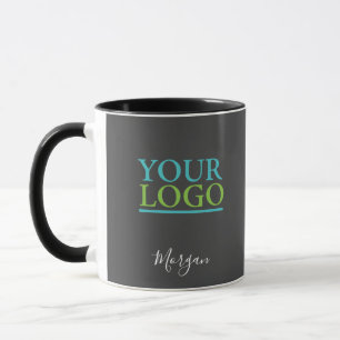 Mug Logo/Art/Photo, Nom Script blanc, Gris foncé