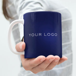 Mug logo commercial blanc bleu marine rectangulaire