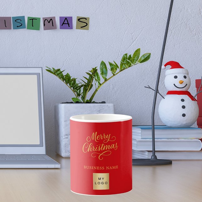 Mug logo commercial en or rouge Noël (Créateur téléchargé)