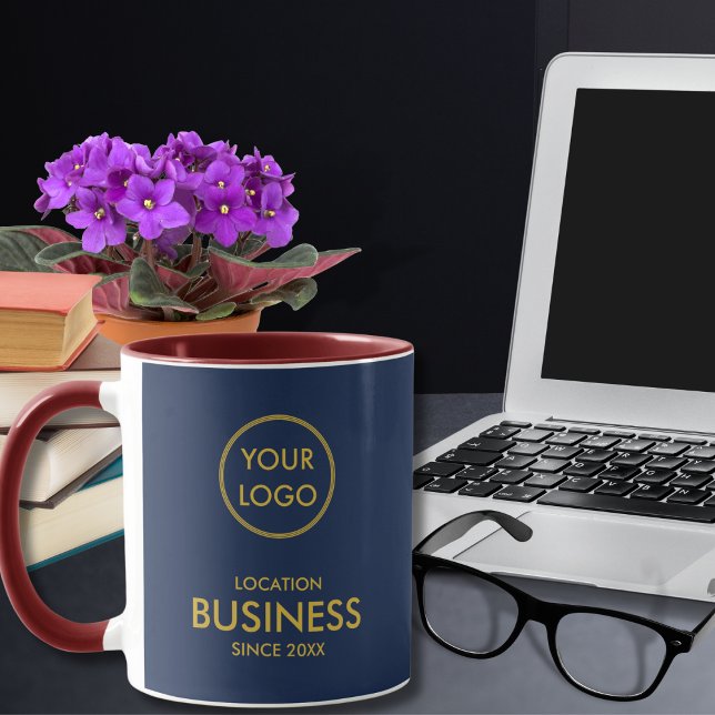 Mug Logo d'affaires simple et élégant Marine Blue Gold (Créateur téléchargé)