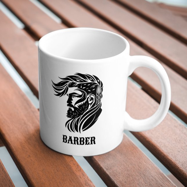 Mug Logo de barbier ornemental noir (Créateur téléchargé)