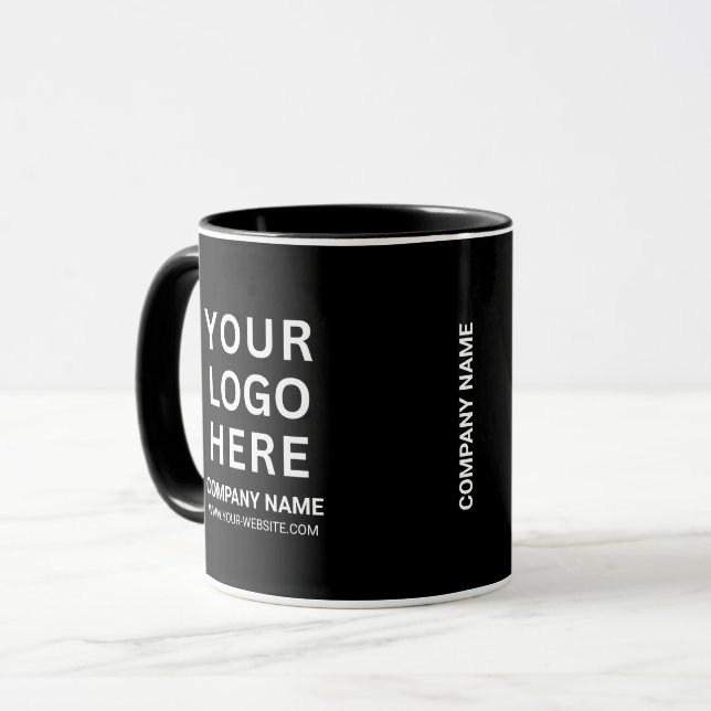Mug Logo de l'entreprise blanche personnalisée sur un  (Devant gauche)