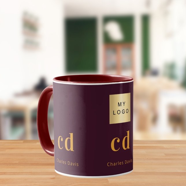 Mug Logo de nom de monogramme en or de Bourgogne pour  (Créateur téléchargé)