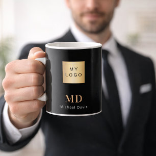 Mug Logo de société de nom de monogramme d'or noir