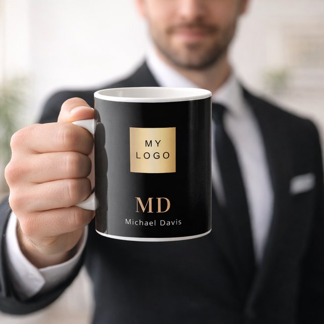 Mug Logo de société de nom de monogramme d'or noir (Créateur téléchargé)