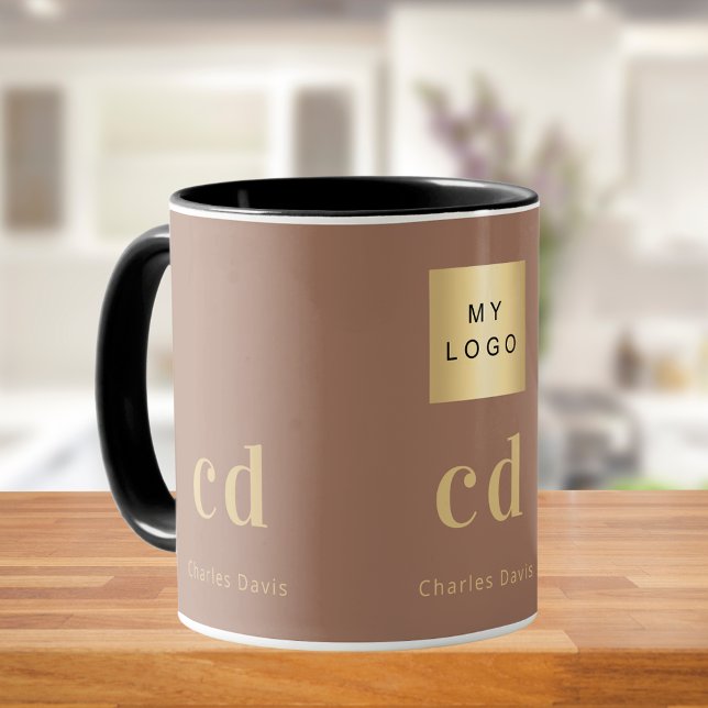 Mug Logo de société de nom monogramme marron moka (Créateur téléchargé)
