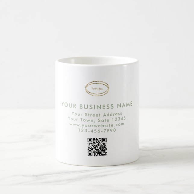 Mug Logo d'entreprise de code QR vert sauge minimalist (Centre)