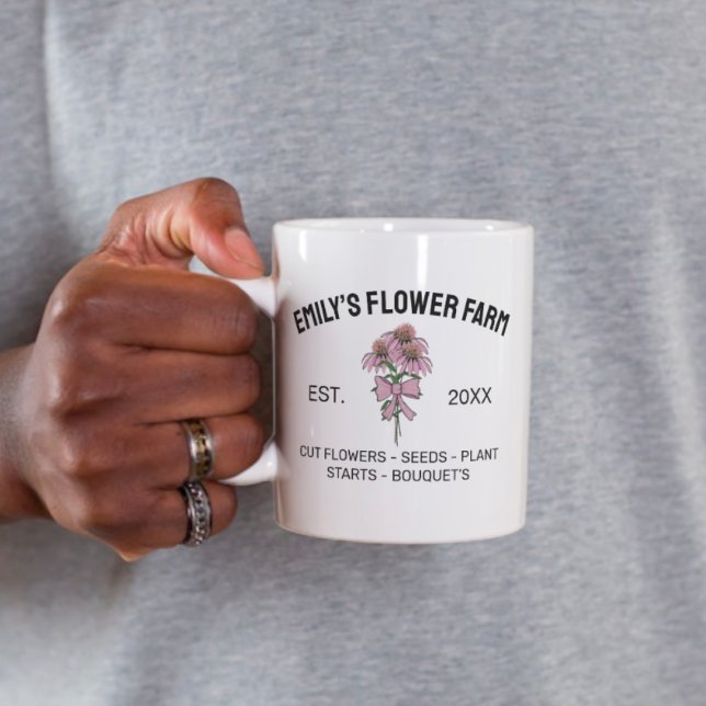 Mug Logo d'entreprise de ferme de fleurs rose et blanc (Créateur téléchargé)
